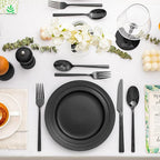 KINGSTONE Black Silverware Set, 20-Piece Forged Flatware Set Cutlery Set Premium Stainless Steel, Service for 4, for Kitchen, Home, Wedding, Party, Mirror Polished and Dishwasher Safe