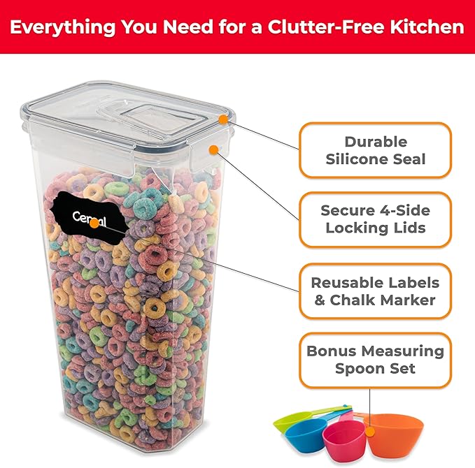 Airtight Food Storage Containers Set - 14 Piece Pantry Kitchen Organizers and Storage Set with Lids, Cabinet Organizing Canisters for Cereal, Flour, Sugar, Dry Foods - with Labels and Marker