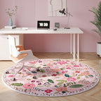 Round Rug 4ft Washable Circle Rug Non Slip Low Pile Boho Floral Small Circular Rug for Bedroom, Bathroom, Entryway, Kids Room, Office, College Dorm(Pink)