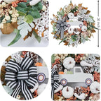 Fall Wreath for Front Door,20 inch White Pumpkin Door Wreath with Truck and Bow, Harvest Porch Decor, Fall Decoration Indoor Outdoor,