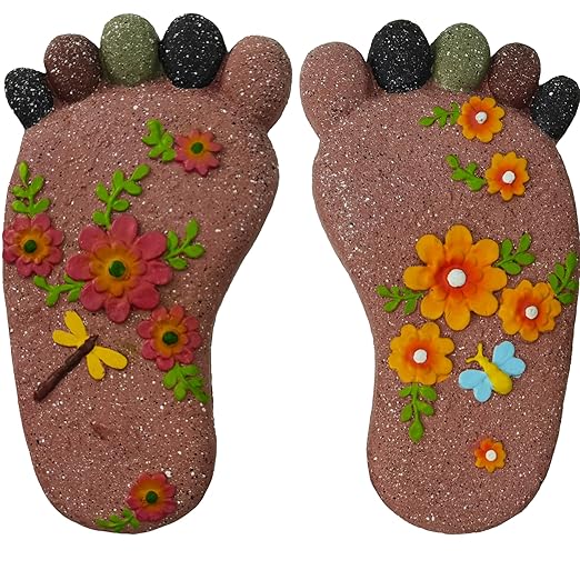 Stepping Stones - Light Brown Resin Footprint Shaped Set of 2 for Patio, Deck, Garden or Sidewalk