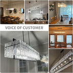 IKK Modern Rectangle Black Crystal Chandeliers for Dining Room, 42" Large Rectangular Water Ripple Glass Island Light Fixture, Linear Farmhouse Lighting for Kitchen Island, Living Room, L42xW11xH12