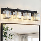 Modern Bathroom Vanity Light 4-Lights Plating Black Crystal Bathroom Wall Light Vanity Light Fixtures