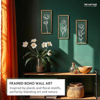 3D Floral Green Wall Art (Set of 3) Lightweight, Wooden Ready-to-Hang Boho Framed Wall Art for Bathroom, Master Bedroom, Living Room or Office - Premium Sage Green Farmhouse Decor - Gift-Boxed