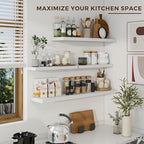 24 inch Floating Shelves Long Floating Shelves for Wall Large Wall Mounted Shelves with Invisible Brackets, White Shelves for Bathroom, Living Room, Kitchen, Office, 24x6.7 inch deep Set of 2