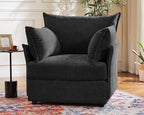 Oversized Accent Chair, Upholstered Modern Sofa Chair with Removable Backrest & Detachable Cover, 24.5" Deep Seat Large Reading Armchair for Living Room Bedroom Office - Chenille Black Set of 1