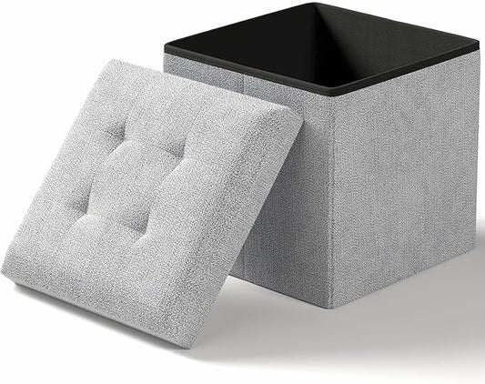 15 Inches Small Folding Storage Ottoman Cube, Storage Footrest, Foot Rest Stool, for Living Room, Bedroom, Dorm, Hallway, Entryway, Light Gray