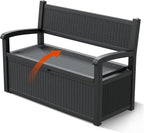 70 Gallon Outdoor Storage Box, Resin Patio Furniture with Armrest, Lockable Deck Box with Waterproof and UV Resistant for Patio Cushions, Garden Tools and Pool Supplies, Black