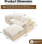 78.74" L Shaped Modern Sofa Modular Sectional Cloud Couch with Ottoman,Upholstered Couches with Plush Corduroy Fabric for Living Room Furniture,Bedroom and Apartment,No Assembly Required,White