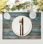 Rustic Wooden Board Print Placemats Set of 4 Vintage Wood Grain Texture Farmhouse Place Mats Washable Heat Resistant Non-Slip Linen Table Mats for Party Kitchen Dining Outdoor Indoor Decor