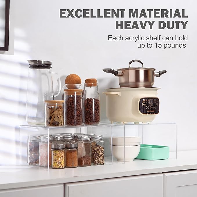 Acrylic Cabinet Organizer, Shelf Organizer, Set of 2 Spice Organization for Cabinet, Spice Rack, Stackable Kitchen Countertop Organizer | Cupboard, Pantry Shelves, and Storage Space Saver