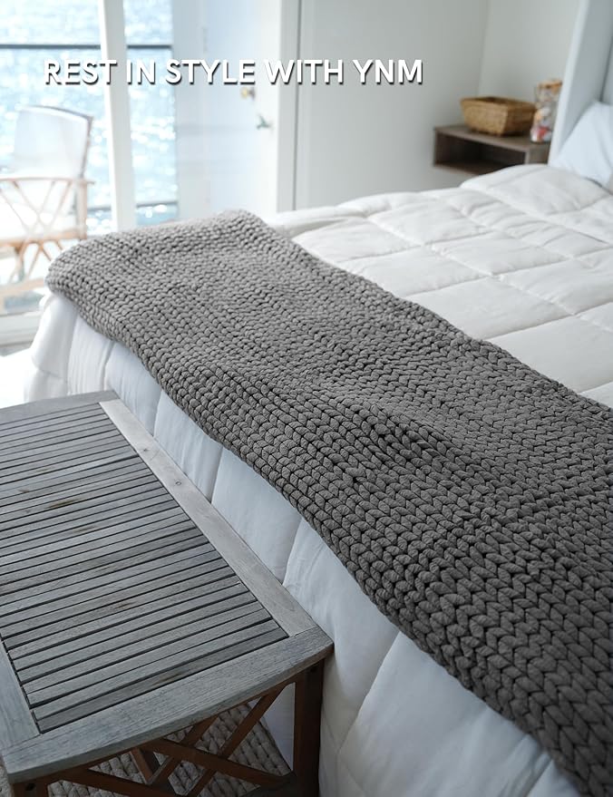 YnM Chunky Throw Blanket, Medium-Weight, Hand Knitted, Skin Friendly, Ventilated and Breathable, Machine Washable, Home Décor Piece for Couch, Sofa and Bed (Charcoal Grey, 50x70 Inch)