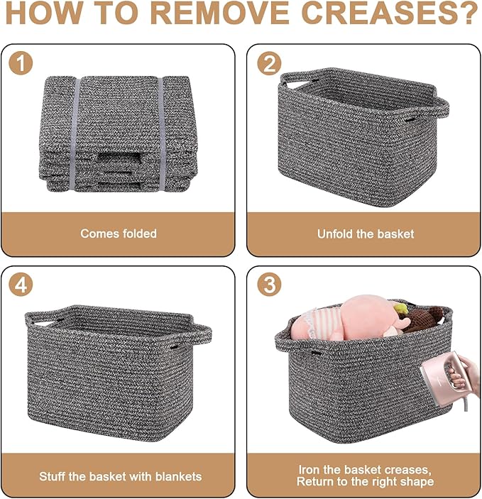 OIAHOMY Storage Basket, Woven Baskets for Storage, Cotton Rope Basket for toys,Towel Baskets for Bathroom - Pack of 3, Black