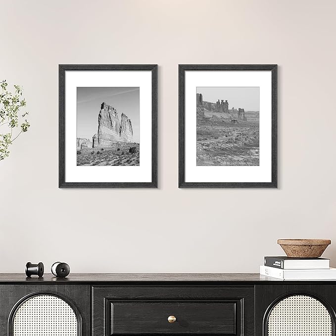 upsimples 11x14 Picture Frame, Natural Solid Wooden Picture Frames, Display 8x10 with Mat or 11 x 14 Without, Vertical or Horizontal Wall Hanging, 1 Pack, Black