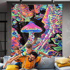 ADDWel Blacklight Mushroom Tapestry, Upright Tapestry Glow In The Dark, UV Reactive Black Light Tapestries Posters Wall Hanging for Backdrop Bedroom Dorm Living Room Decor(60"x80")