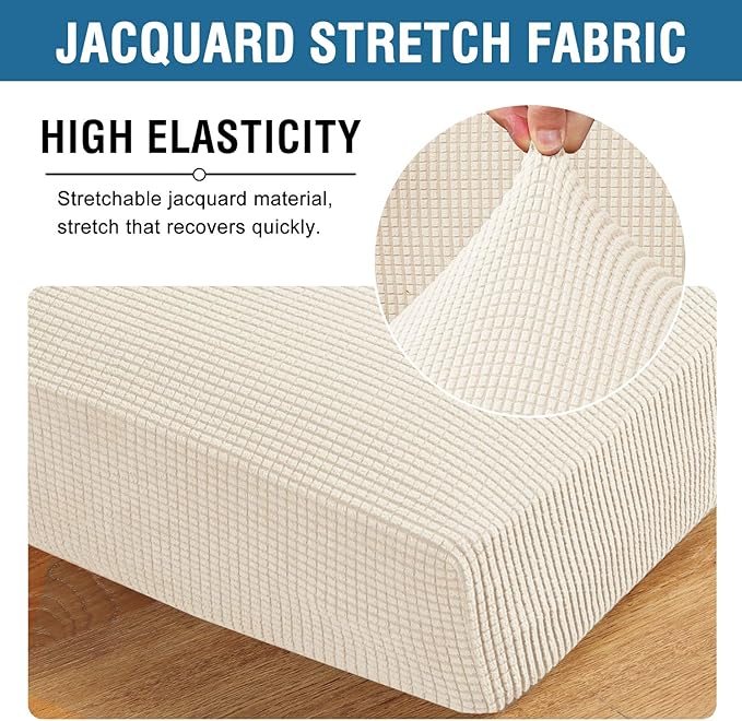 H.VERSAILTEX Super Stretch Individual Seat Sofa Covers Couch Slipcover Sets Thick Jacquard Textured Twill Fabric (2 Piece Medium Sofa Cushion Covers, Natural)