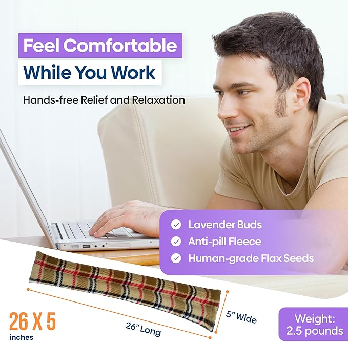 SunnyBay Microwave Heating Pad, Microwavable Heated Neck and Shoulder Wrap, Soothing Weighted Moist Heat or Ice Pack with Flaxseed and Lavender, 26x5 Inches, 2.5 lbs, Made in USA, London