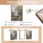 Floating Framed Canvas Vintage Wall Art, Neutral English Cottage Rose Garden Oil Paintings Print, Spring Pictures Wall Decor for Living Room Hallway Bedroom Office Rustic Decor 12x16 inch