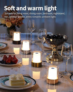 4" Mini Dining Table Light 2 Pack for Buffet Restaurant, Outdoor Waterproof Lamps for Bathroom Camping, Rechargeable Cordless Table Lamp for Bar, Touch Warm Night Light for Nursery Baby (Gold)