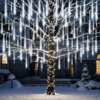 Meteor Shower Lights Christmas Lights Outdoor 24-Tube 576LEDs Snow Falling Rain Cascading Icicle Lights for Xmas Tree Christmas Decorations Wedding Party Holiday Garden Decor, UL Plug White