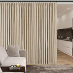 100" W x 84" L Faux Linen Room Divider Curtains, Full Blackout Pinch Pleated Drapes for Traverse Rod, Bedroom Divider Privacy Drapery with Hooks for Ceiling Track, 1 Panel, Sand Beige