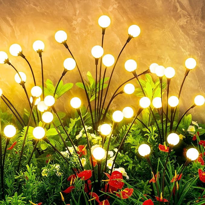 Solar Lights Outdoor Waterproof,6 Packs 48LED, Garden Decor, Patio Decor, Firefly Lights Solar Outdoor, Unique Gifts for Women