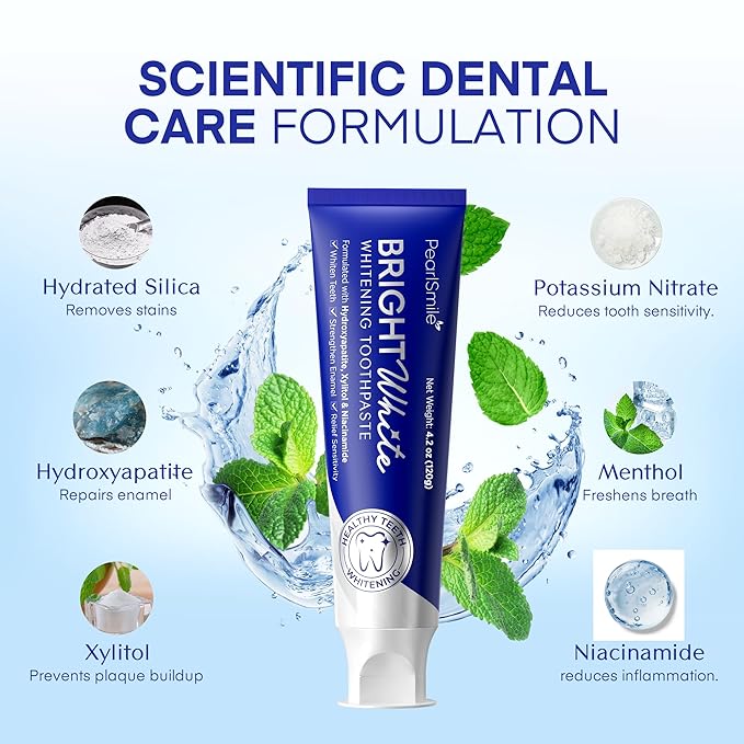 PearlSmile Hydroxyapatite Niacinamide Whitening Toothpaste – 5% Niacinamide + 10% Nano-Hydroxyapatite (nHAp) – Strengthens Enamel & Remineralizes – Fluoride-Free, 4.2oz (Pack of 1)