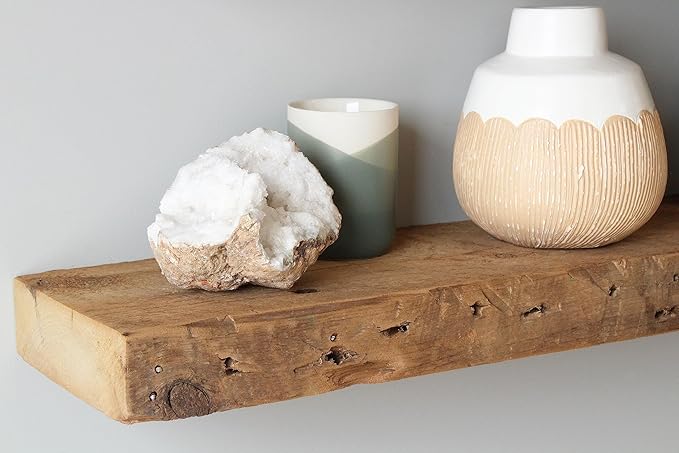Urban Legacy Reclaimed Barnwood Planks | Floating Shelves for Wall w/Flush Mount Shelf Bracket Set Included | Set of 2 (Natural, 30"x7"x 2")