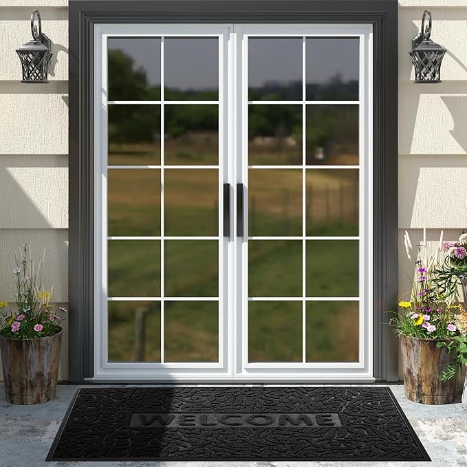 Yimobra Welcome Matt Outdoor, 60x36, Waterproof All-Season Front Door Mat, All-Weather Doormat, Sturdy Natural Rubber, Fade Resistant, Low Profile, Easy Clean Patio Porch Entryway Mat, Black