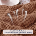 PHF Cooling Waffle Blanket Queen Size,Lightweight 60% Rayon Derived from Bamboo & 40% Cotton Breathable Blanket for Hot Sleepers, Soft and Luxury for Bed Couch and Sofa, 90"x90", Burnt Umber