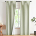 Vision Home Soft Green Pinch Pleated Full Blackout Curtains Linen Blended Room Darkening Curtain Panels 90 inch for Living Room Bedroom Thermal Insulated Pinch Pleat Drapes with Hooks 40" Wx90 Lx2