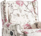 UIXE Swivel Rocker Manual Recliner Chair, Wingback Swivel Glider Fabric Nursery Reclining Sofa Chair, High Back Upholstered Arm Chair for Living Room Bedroom - Beige Floral