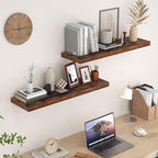 Fun Memories Rustic Wood Floating Shelves for Wall, 36 x 9 Wall Shelves Set of 2, Deep Floating Shelf for Kitchen, Living Room Storage & Display, Deep Wooden Bookshelf, Rustic Brown Color