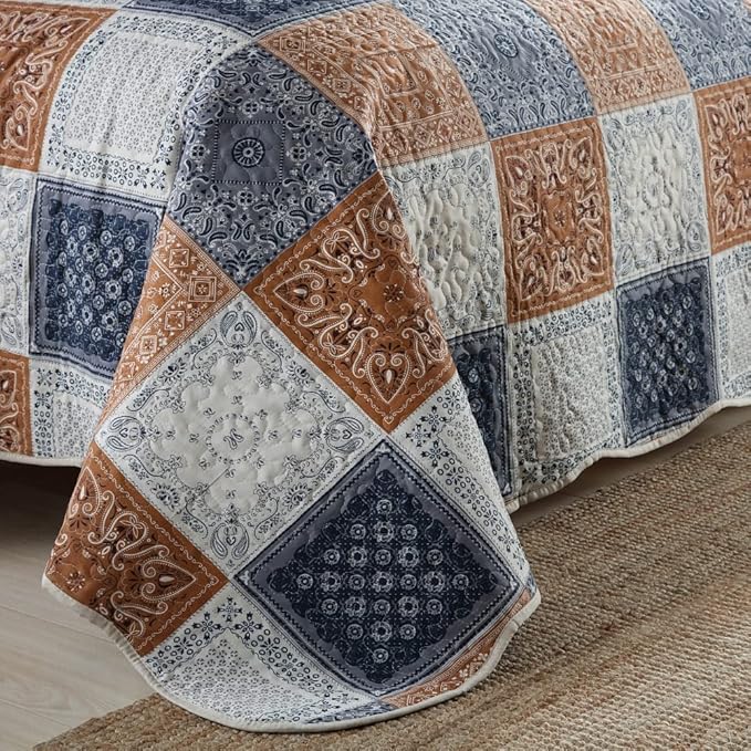 NEWLAKE Quilt Bedspread Sets-Color Block Pattern Reversible Coverlet Set,King Size