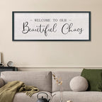 comurdyo Welcome To Our Beautiful Chaos Wall Decor Art 32"X12" for Home Entryway Sign Large Wood Framed Wall Hanging (Black)