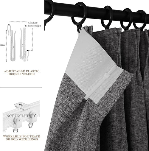 100" W x 84" L Faux Linen Room Divider Curtains, Full Blackout Pinch Pleated Drapes for Traverse Rod, Bedroom Divider Privacy Drapery with Hooks for Ceiling Track, 1 Panel, Natural Grey
