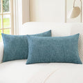 CaliTime Throw Pillow Covers Decorative 16 X 26 Inches Pack of 2 Cozy Chenille Cushion Cases for Couch Sofa Bed Living Room Home Smoke Blue