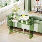 Acrylic Console Table, Entryway Table with Storage Shelves (Green)