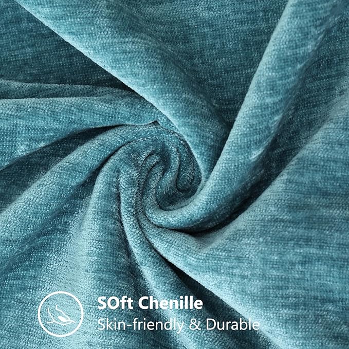 decorUhome Chenille Soft Throw Pillow Covers 24x24 Set of 2, Farmhouse Velvet Neutral Decorative Euro Pillow Covers with Stitched Edge for Couch Sofa Bed Home Decor, Teal