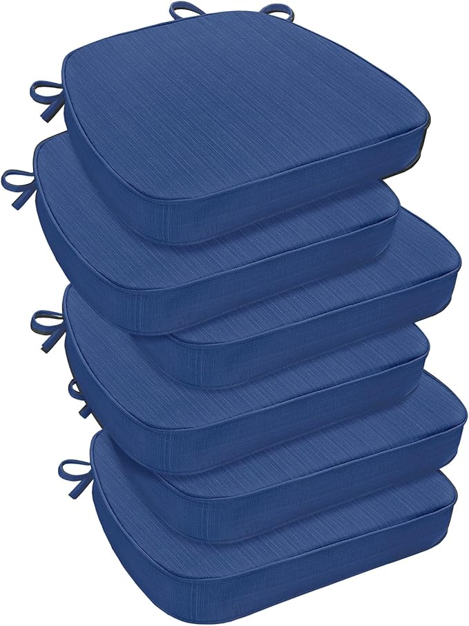 downluxe Chair Cushions for Dining Chairs, Waterproof Kitchen Chair Pads, Non-Slip Dining Seat Cushion with Ties, 17" x 16" x 2.5", Blue, 6 Pack
