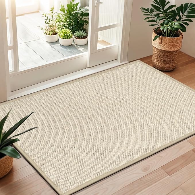 LEKEEPGO Door Mat 36"x59", Non Slip Door Mat Indoor Entrance, Rubber Backing Front Indoor Door mat Washable Absorbent Low-Profile Entryway Entry Resist Dirt Inside Door Mats, Khaki
