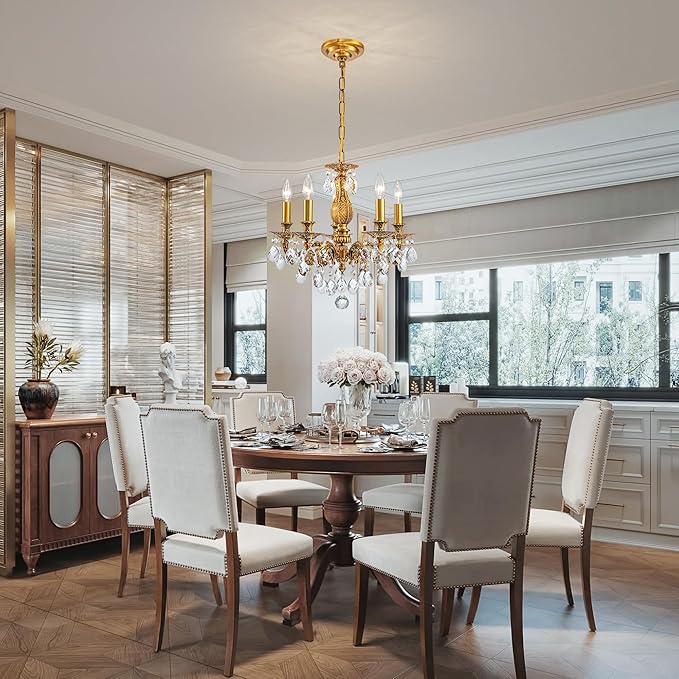 French K9 Crystal Maria Theresa Chandeliers, Luxury Vintage Pendant Light Fixture for Dining Room, Living Room, D18.3*H21~68 inch (Adjustable), Clear Crystal & Antique Bronze Finish Frame