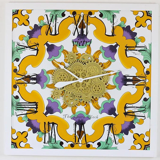 The Gears Clock Wall Clock Italy Collection with Moving Gears (Vietri, 36 inch Square)