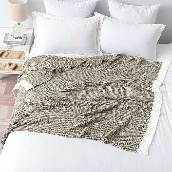 MIULEE Super Soft Throw Blanket for Couch, Olive Green Cozy Fluffy Warm Blankets Lightweight Knit Throw Blankets for Sofa, Bed, Chair, Living Room, Camping, Picnic, 50 x 60 inch