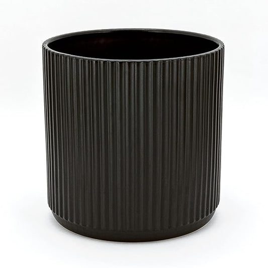 Amazon Basics Fluted Ceramic Round Planter, 10-inch, Black