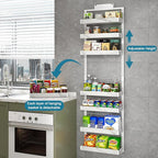 bukfen Over the Door Pantry Organizer,8-Tier Adjustable Basket Kitchen Pantry Door Organization and Storage, Heavy-Duty Metal Hanging Kitchen Spice Rack,D6.3 x W17.32 x H66.93 inch,White Marble Color