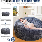 Large Bean Bag Chair, 5FT Giant Beanbag Chairs with Memory Foam Filled, Bean Bag Chairs for Adults, Ultra Soft Lazy Sofa for Living Room Bedroom (Gery)
