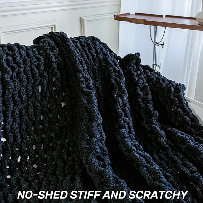 Chunky Knit Blanket - Luxury Soft Cozy Extra Large Size (80 * 90) Throw Blanket,100% Woven Blanket Rope Knot Throw Blanket for Couch, Sofa, Home Decor, Gift - Machine Washable（Black）