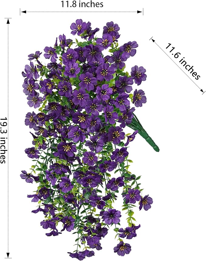 Artificial Faux Hanging Flowers Plants for Spring Outdoor Outside Decoration, 2 PCS Fake Silk Daisy with Eucalyptus UV Resistant Realistic Trailing Vines for Balcony Patio Porch (Dark Purple)