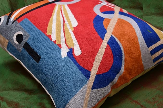 Kandinsky Modern Couch Pillow Cover Red Flow | Abstract, Contemporary, Outdoor Pillows | Mid Century Chair Cushions | Handmade Wool Size 18x18